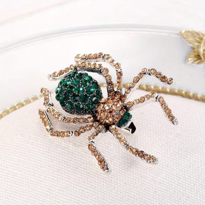 Broche Araignée Vintage de Luxe Exagérée Personnalité Strass Broche Insecte Épinglette Accessoires Vêtements beige