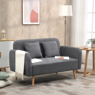 MODFU Tweezitsbank - Verstelbare Stelvoeten En 2 Kussens - Modern - Polyester - Grijs - 130 X 70 X 80 Cm