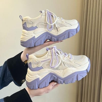 Lichtgewicht Sport Hardloopschoenen voor Dames Dikke Zool Lente Nieuw Mesh Campus Stijl Alles-match Casual Trendy Schoenen 40 gray