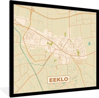 Fotolijst incl. Poster - Stadskaart - Vintage - België - Plattegrond - Kaart - Eeklo - 40x40 cm - Posterlijst
