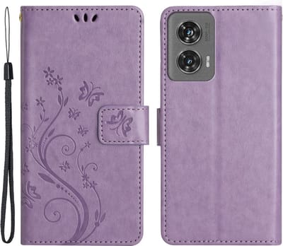 Coverup Hoesje - Geschikt voor Motorola Edge 50 Fusion Hoesje - Coverup Bloemen & Vlinders Book Case - Lila
