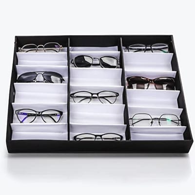 Sunglasses Display Organizer Box with 18 Compartments – Black Unisex Storage for Glasses