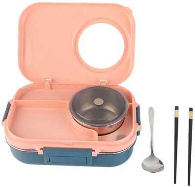 Dailygoods- Thermische Lunchbox Dubbellaags 1100 ml - Roestvrij Staal - Soepkom - Eetstokjes/Lepel - Antilek Deksel - Voor Volwassenen/Kinderen