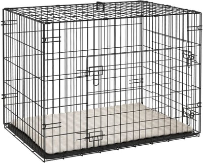 Hondenbench - opvouwbare autobench - transportbench voor honden - Met 2 deuren, uitschuifbare bodemplaat en hondenkussen - bench voor kleine honden - zwart - 75 x 48,5 x 53 cm