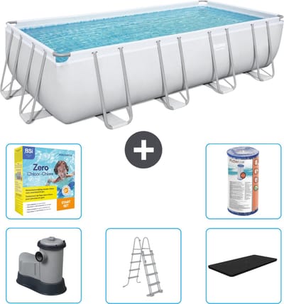 Bestway Rechthoekig Power Steel Zwembad - 549 x 274 x 122 - Grijs - Inclusief Pomp - Ladder - Afdekzeil Onderhoudspakket - Filter