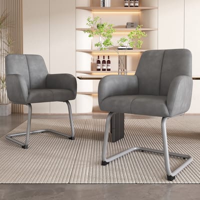 MODFU Eetkamerstoel Set Van 2 - Ergonomisch Met Armleuningen - Modern - Voor Eetkamer - Imitatieleer - Grijs