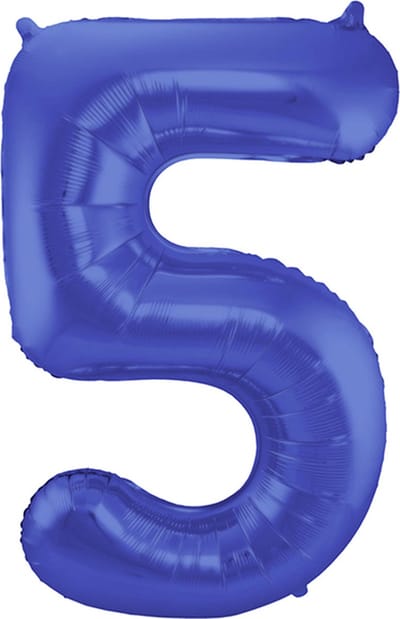 Folat - Folieballon Cijfer 5 Blauw Metallic Mat - 86 cm