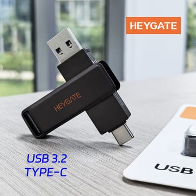 HEYGATE OTG Type-C USB Flash Drive 32GB-256GB USB3.2 Gen1 Hoge snelheid 150 MB/s Draagbare metalen pendrive Mobiele telefoonopslag U Disk zwart