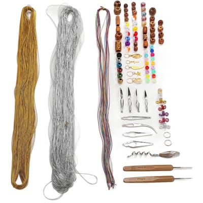 Dreadlock Sieraden Houten Gekleurde Kralen Manchetringen Touwtjes Haarvlecht Accessoires met Haaknaald gray