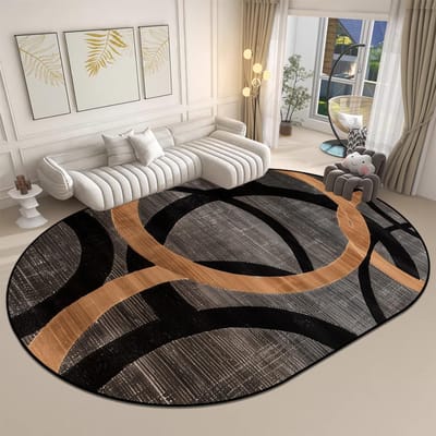Ovaal Tapijt in Moderne Stijl voor Woonkamer Groot Formaat Wasbaar Salontafelmat IG Woondecoratie Antislip Zachte Kleden Aanpasbaar 60*90cm black