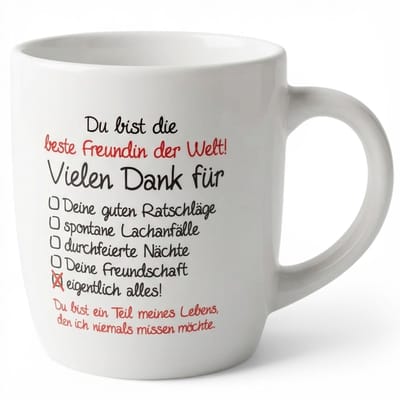 Dailygoods- Koffiemok 250 ml - Keramiek - Cadeau voor Beste Vriendin - Theekopje - Licht Glanzend - Hoogte 9 cm - Beker