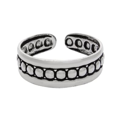 Teenringen - Zilveren teenring, bolletjes patroon met geoxideerde delen