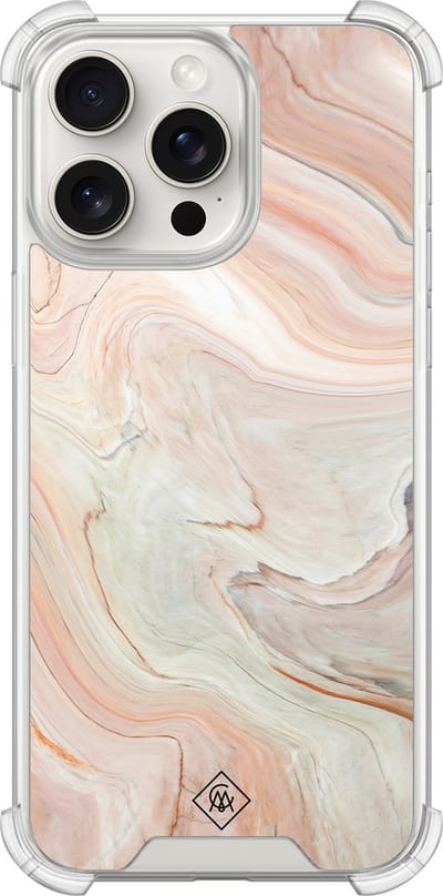 Casimoda® hoesje - Geschikt voor iPhone 15 Pro Max - Marmer Waves - Shockproof case - Extra sterk - TPU/polycarbonaat - Goudkleurig, Transparant