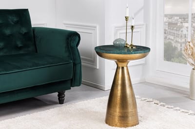 Handgemaakte bijzettafel ELEMENTS 60cm goudgroen marmer rond - 42717