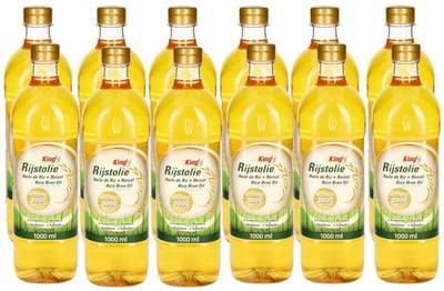 King | 12 x 1000 ml Rijstolie | 12 liter| Rice Bran Oil | frituren, braden, wokken, dressing | multipack