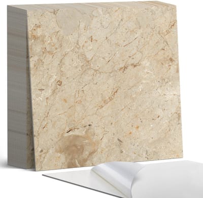 Coloray Plaktegels - Natuursteenpatroon Zelfklevende Tegels - 20 cm x 20 cm - Beige Plaktegels - 20 stuks - Vierkant PVC Tegels - Plaktegels Badkamer - Plaktegels Vloer - Vinyltegels Vloer Zelfklevend - Wandtegel Zelfklevend