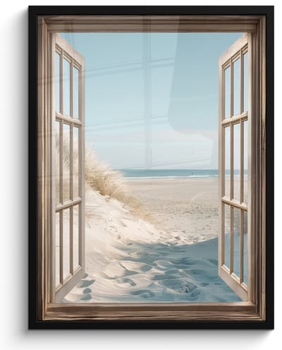 Poster in lijst - Fotolijst 50x70 cm - Posters - Doorkijk - Helmgras - Duinen - Zee - Landschap - Posterlijst zwart - Decoratie - Wanddecoratie woonkamer - Muurdecoratie slaapkamer