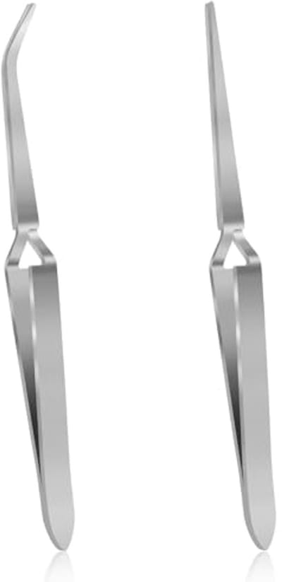 Roestvrijstalen Pincetten met Rubberpunten - 2 Stuks, Plat en Gebogen - Precisie Pincet voor Handwerk en Reparaties