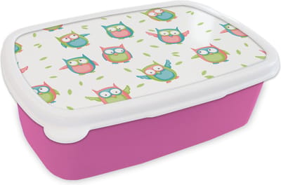 Broodtrommel Roze - Lunchbox - Brooddoos - Uilen - Patronen - Kinderen - 18x12x6 cm - Kinderen - Meisje