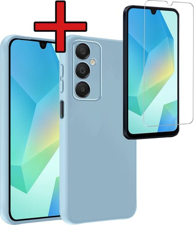 Hoesje - Met Screenprotector - Geschikt voor Samsung Galaxy A16 - Sterk & Shockproof - Telefoon Hoes - Back Cover - Siliconen Case - Telefoonhoes - Lichtblauw