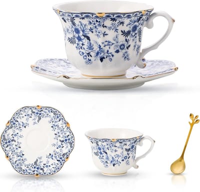 Luxe Bone China Theekop en Schotel Set - 3 Delig Engels Vintage Servies voor Dames