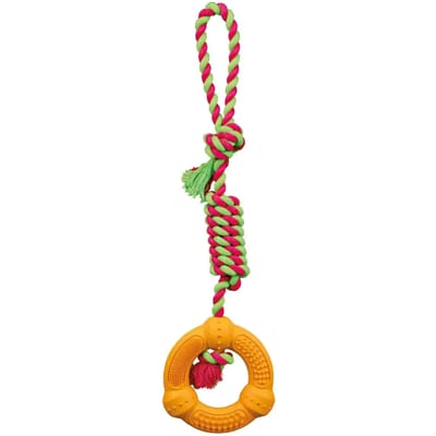 Trixie Playing Rope with Ring 12 cm/41 cm assorted colours