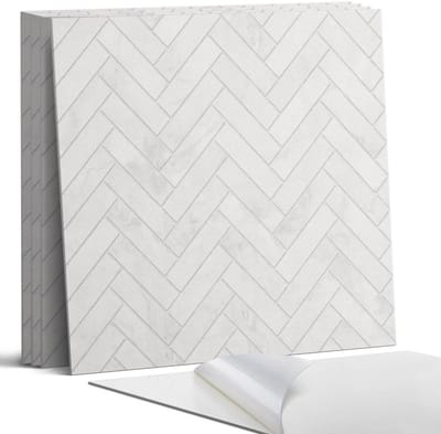 Coloray Wandpanelen Zelfklevend - 3D-visgraatpatroon Zelfklevende Wandpanelen - 50 cm x 50 cm - Wit Wandpaneel PVC - 5 stuks - Texturen Wandpanelen Zelfklevend - Wandpanelen Keuken - Wandpaneel Badkamer