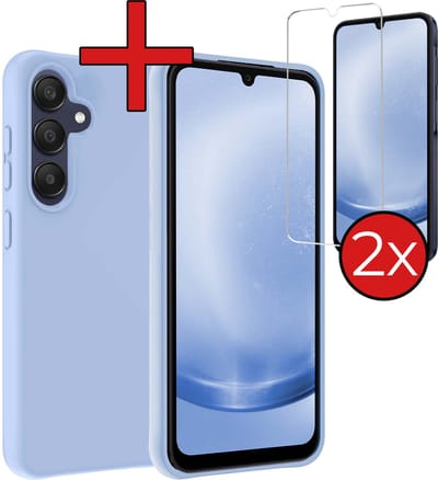 Hoesje - Met 2x Screenprotector - Geschikt voor Samsung Galaxy A25 - Sterk & Shockproof - Telefoon Hoes - Back Cover - Siliconen Case - Telefoonhoes - Lichtblauw