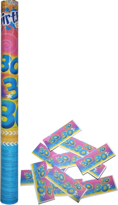Funny Fashion confetti shooter/kanon - verjaardag 30 jaar - papier - multi kleuren - 59 cm - leeftijd feestartikelen