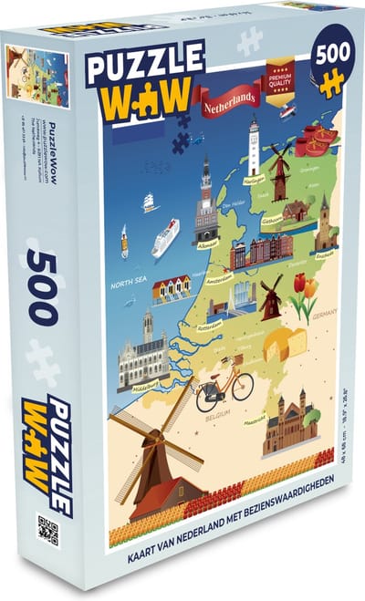 Puzzel Kaart van Nederland met bezienswaardigheden - Legpuzzel - Puzzel 500 stukjes