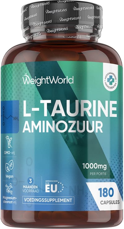 WeightWorld L-Taurine capsules - 1000 mg - 180 vegan capsules voor 3 maanden - 100% puur taurine poeder