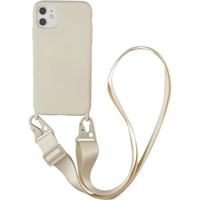 Crossbody Kettingband Lanyard Koord Siliconen Telefoonhoesje voor iPhone 13 12 11 15 14 16 Pro Max X XR XS Max 7 8 Plus Cover For iPhone 13 Pro&Case & Strap beige