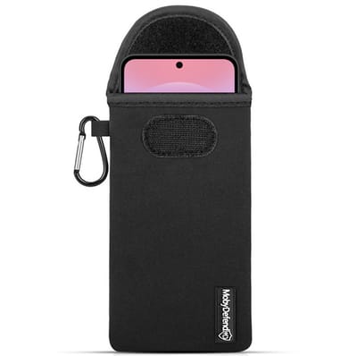 MobyDefend Hoesje - Geschikt voor Samsung Galaxy A37 - Neopreen Pouch Met Karabijnhaak - Insteek - Riemlus - Zwart