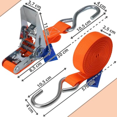 Spanband met ratel - Bevestigingsband lading - Veilig vervoer - DIN EN 12195-2 norm - 4 stuks 6 meter - Oranje