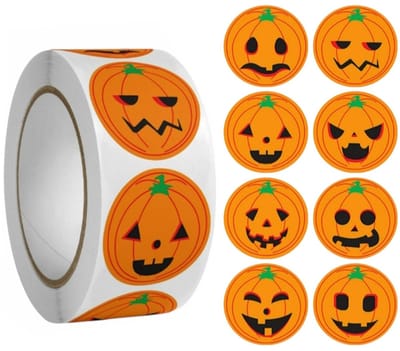 500 Stickers Op Rol - 2.5cm - Pompoen - Halloween - Beloningsstickers - Stickers Kinderen - Sluitsticker - Sluitzegel - 25mm
