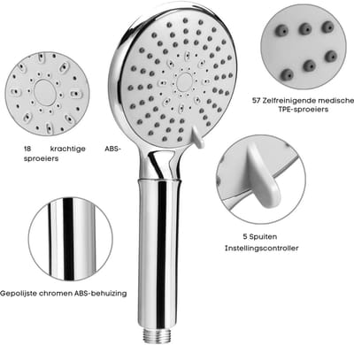 RONN® Douchekop met Slang en Wandhouder - Douchekop - Douchekop Grohe - Zilver - 26cm x 12cm x 13cm