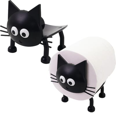 Toiletrolhouder - Grappige toiletpapierhouder vrijstaande badkamerset - 3D geprinte schattige zwarte kat wc-rolhouder - Funky unieke toiletpapierhouder - Set van 2