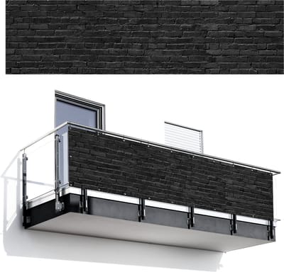Balkonscherm 300x80 cm - Balkonposter Steenlook - Bakstenen - Grijs - Balkon scherm decoratie - Balkonschermen - Balkondoek zonnescherm