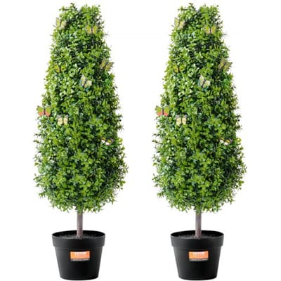 VEVOR Kunstmatige Buxus Topiary, 91 cm hoog (2-pack), Kunst Topiary Bomen, Groene Kunstplant met Extra Bladeren, Pot en Kleine Decoratie, UV-Beschermde Groenset voor Binnen-/Buitenhuisdecoratie