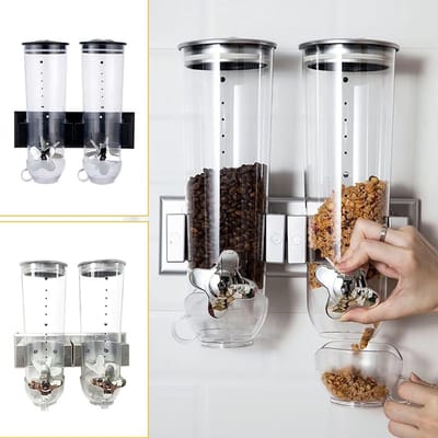 Muesli Dispenser voor Wandmontage, Dubbele Opbergcontainer voor Droogvoer, Ideaal voor Cornflakes en Snoep, Luchtdicht en Ruimtebesparend, 3 Liter Capaciteit