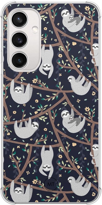 Hoesje (shockproof) geschikt voor Samsung Galaxy S23 FE - Luiaard print - Extra sterke case - TPU/polycarbonaat - Print - Blauw, Transparant
