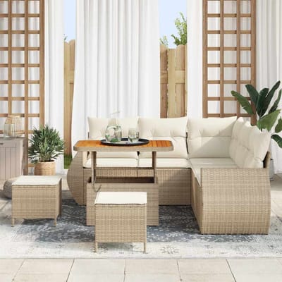 vidaXL - Tuinbank - Set - 8 - st - 7-Aantal - zitplaatsen - Beige - en - Crème
