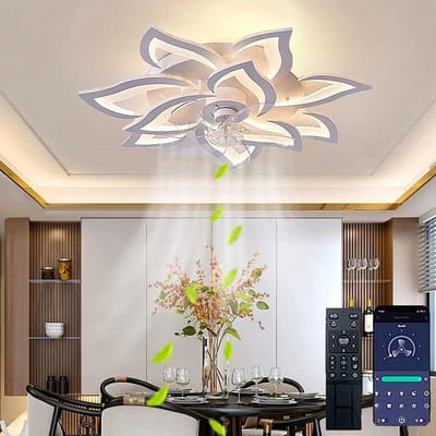 10 Lotus Ventilator Lamp - Plafondventilator - Smart Lamp - Met Dimmer - 3 Standen Ventilator - Keuken Lamp - Woonkamerlamp - Moderne lamp