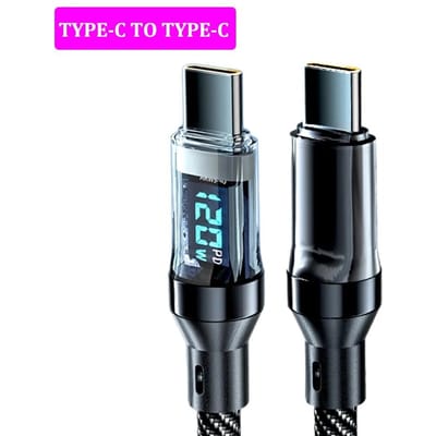 Câble USB Type C à charge rapide avec affichage numérique LED 120 W pour Samsung Xiaomi Huawei Cordon de données à charge rapide 1m