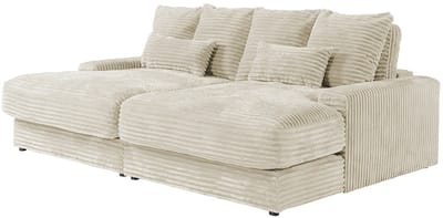 Vente-unique Comfortabele vierzitsbank met diepe zitting van beige ribfluweel met brede ribbels CALAZO van Pascal Morabito