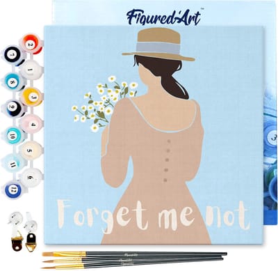 Figured'Art Mini Schilderen op Nummer Volwassenen 20x20cm met lijst Vergeet mij niet - Klein Formaat Creatieve Hobby Kit DIY Art Nummer Compleet