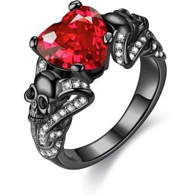Gotische Schedel Zwarte Ringen Rode Paarse Kristallen Ring Cocktailfeest Halloween Biker Ringen voor Vrouwen Kerstcadeaus 7&Black Gun Plated black