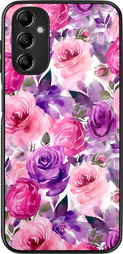 Casimoda® hoesje - Geschikt voor Samsung Galaxy A14 5G - Rosy Blooms - Zwart TPU Backcover - Planten - Roze