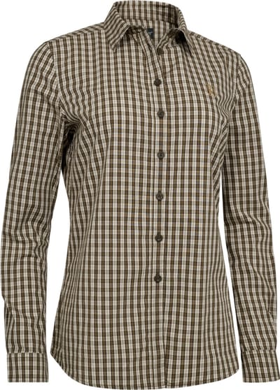 Deerhunter Lady Bridget Blouse Scandinavische blouse Dames blouse Ruiten blouse Outdoor blouse Lange mouwen blouse Dames blouse bruin Maat 36