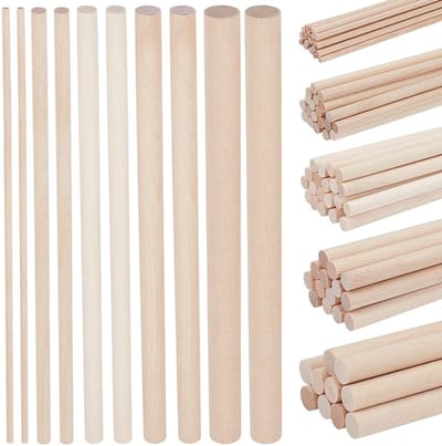 Dailygoods- Deuvelstaven 100 stuks - Berkenhouten Stokjes - Ronde Houten Deuvels - Onafgewerkt - 300 mm - Duurzaam en Sterk